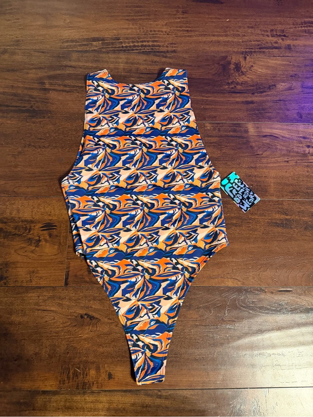 Orange & Blue Patterned One-Piece Swimsuit